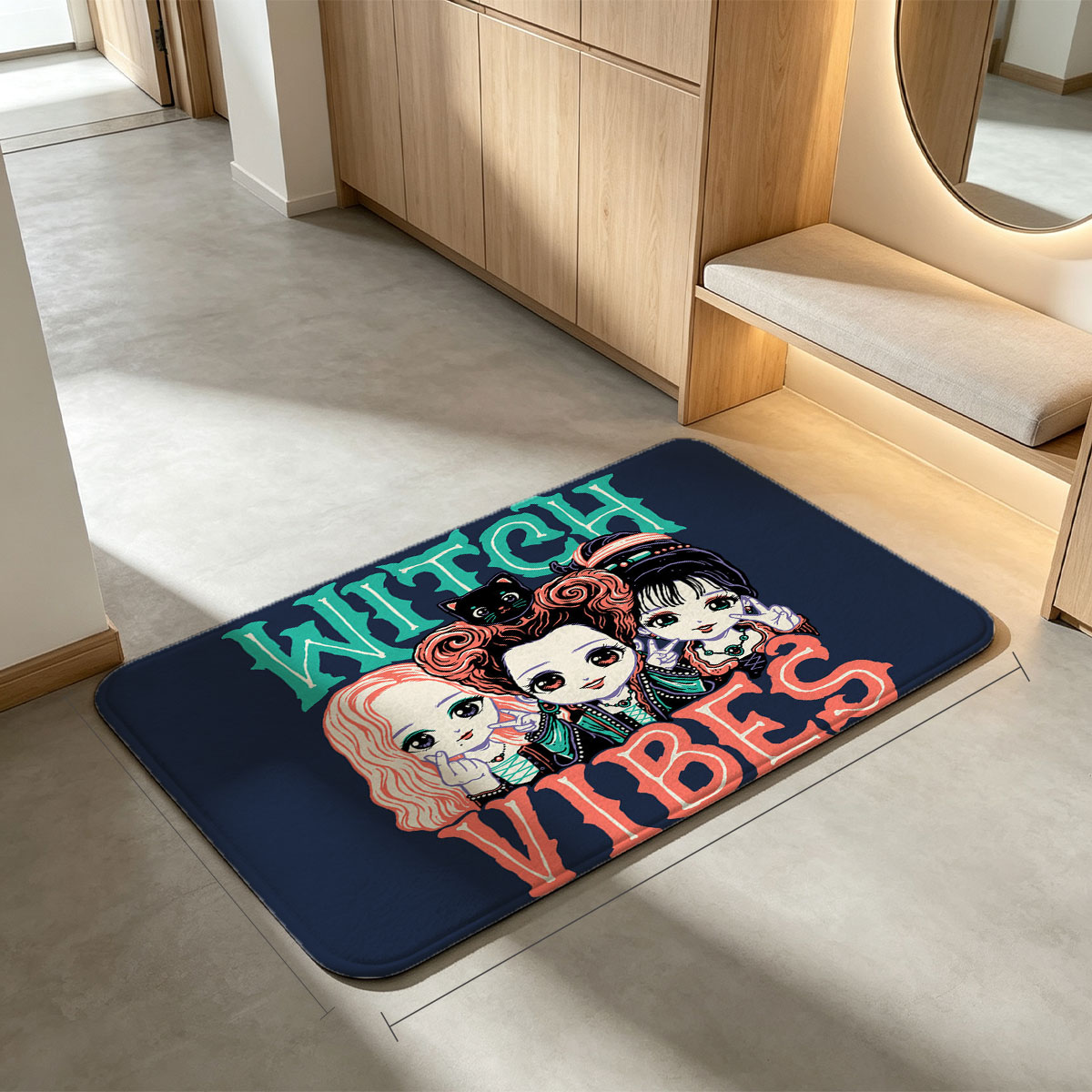 Witch Vibes: Three Magical Girls with Cat and Gothic Style - Flannel floor mat