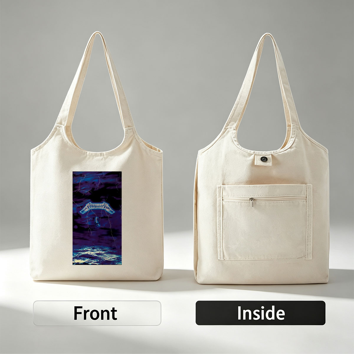 Metallica Stormy Sky Lightning Over Ocean Scene - Canvas shoulder bags/