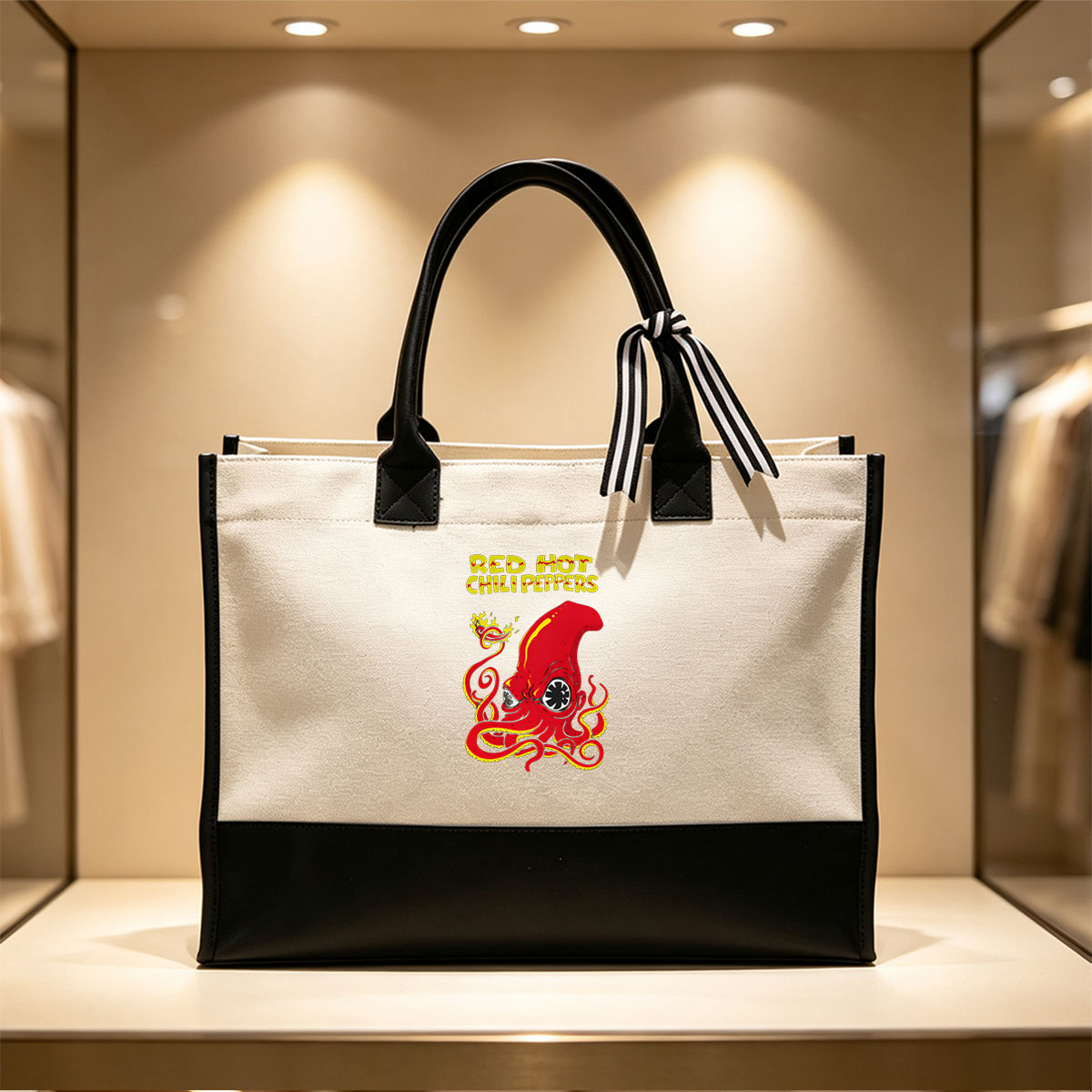 Red Hot Chili Peppers - Fiery Octopus Logo - Canvas patchwork gift tote bag