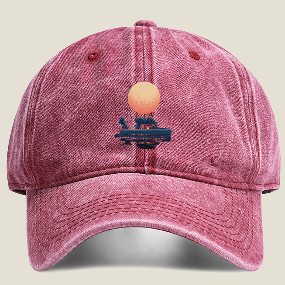 Mario and Bowser in a Boat Under the Moon - Washed Denim - Baseball Cap
