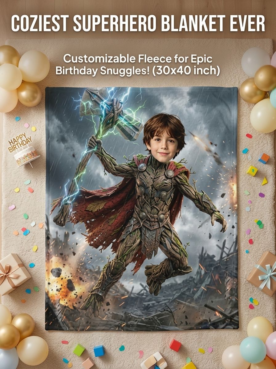 Custom Face Superhero Flannel Blanket Personalized Photo Cozy Fleece Throw Ideal Gift for Kids and Family