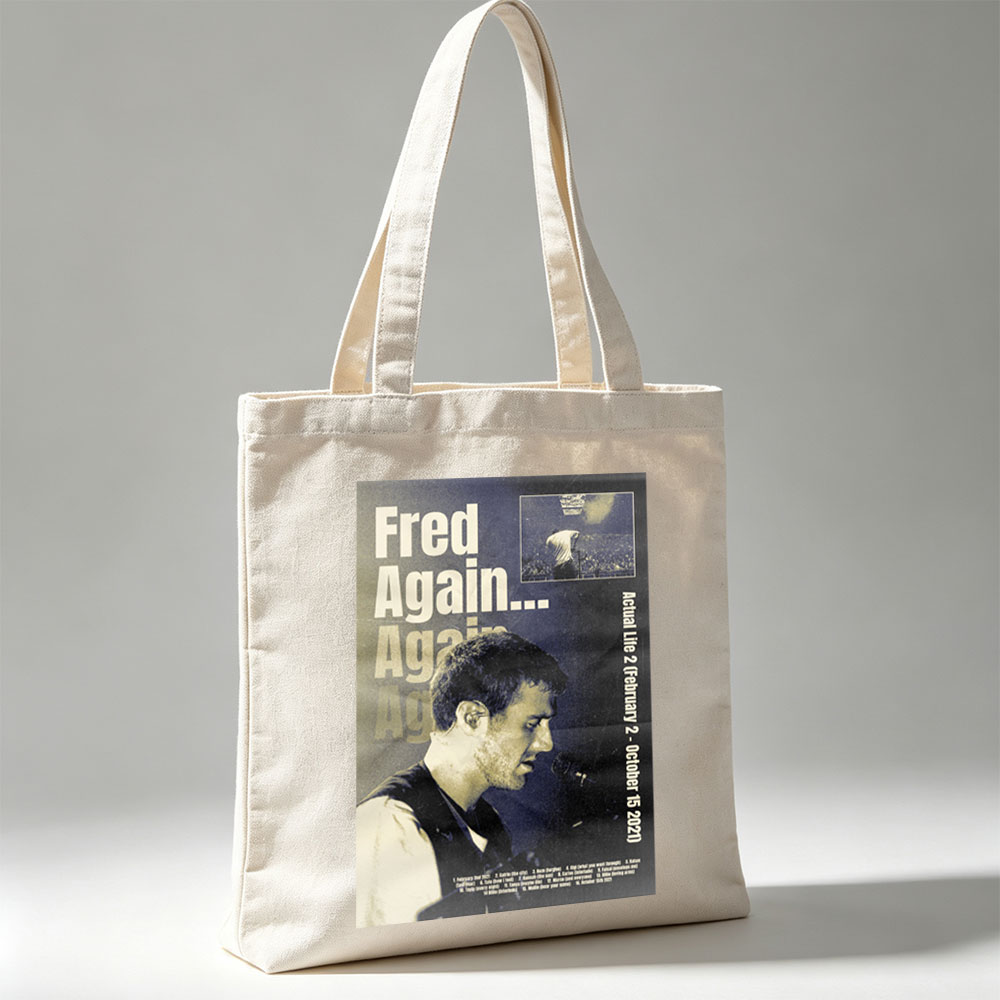 Fred Again... Live Performance Poster Featuring Artist on Stage with Microphone and Concert Crowd in Background - Canvas tote bags