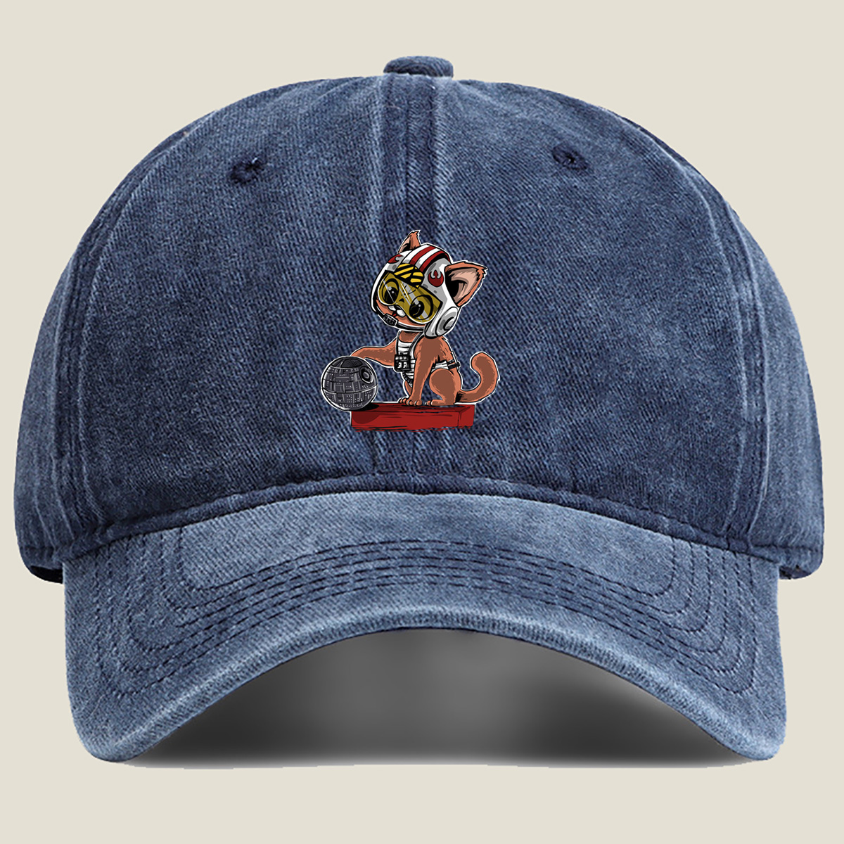 Star Wars: Cat Pilot with Death Star - Washed Denim - Baseball Cap