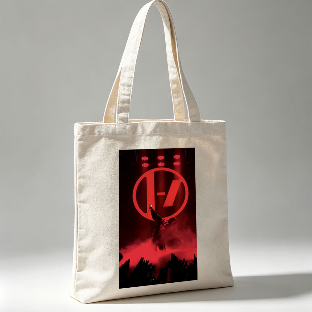 Imagine Dragons Live Performance with Red Stage Lighting and Iconic Logo - Canvas tote bags