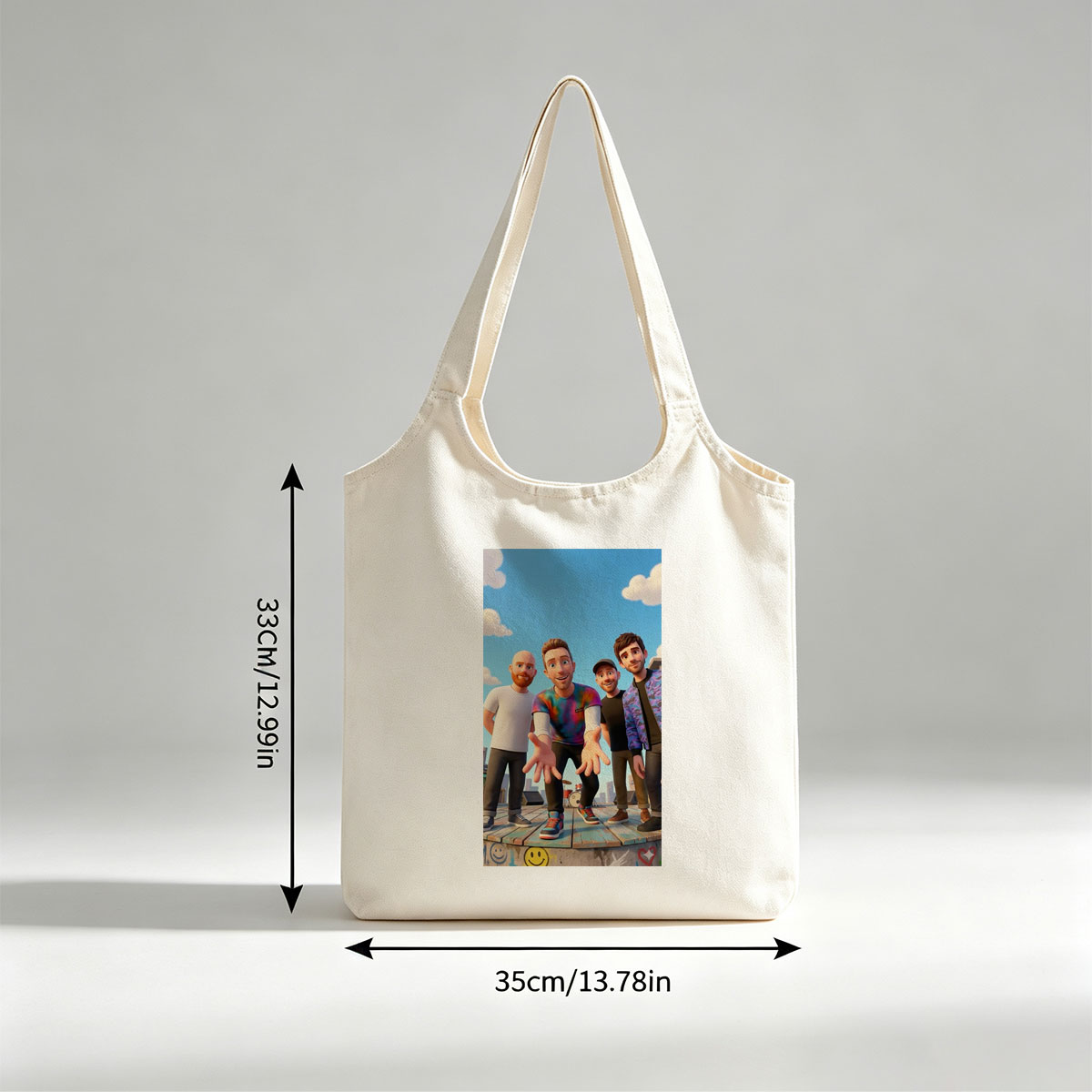 The Lonely Island Band Members on a Rooftop Stage with Graffiti and City Skyline Background - Canvas shoulder bags/