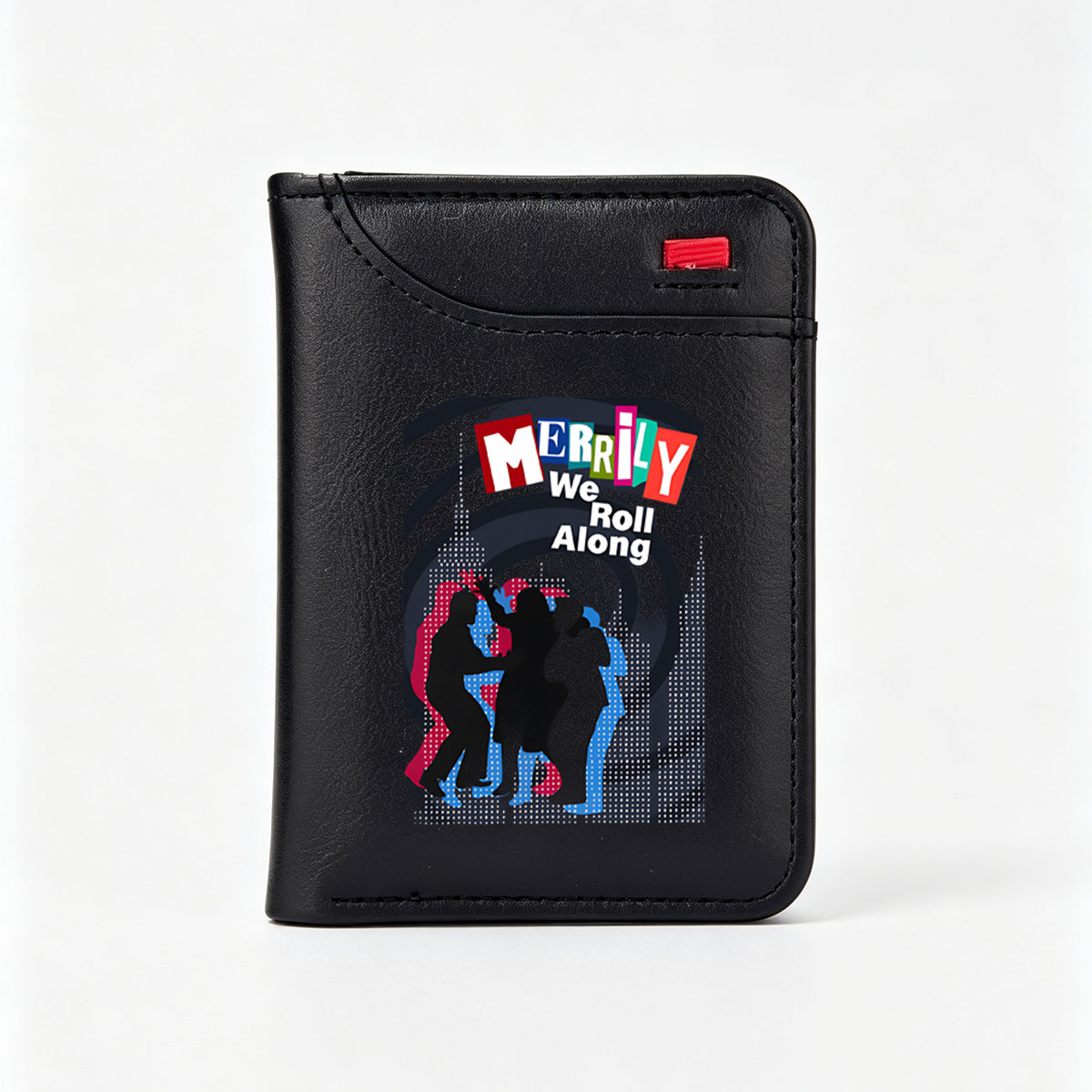 Merrily We Roll Along: Silhouetted Figures in Urban Night Scene - Vertical Style Wallet