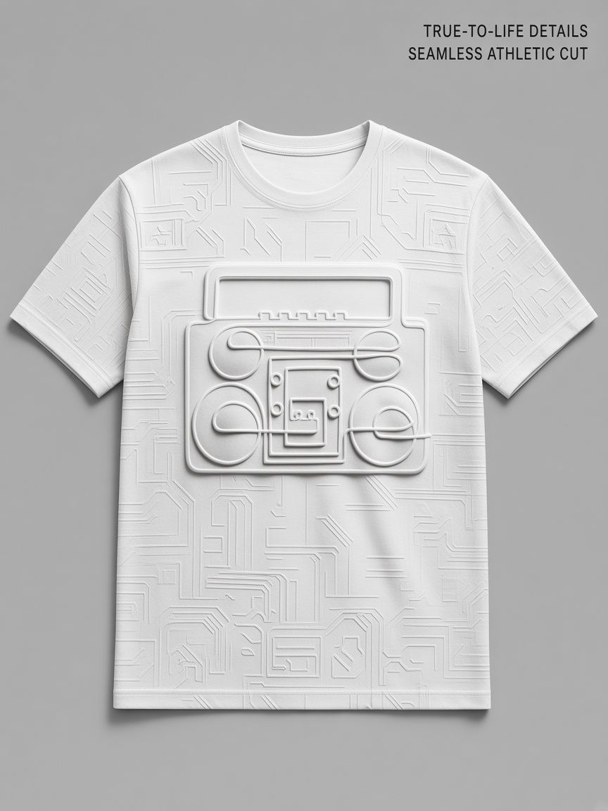 Retro Boombox 3D Optical Illusion Graphic Tee Breathable Athletic Mesh T-Shirt for Casual and Sports Wear