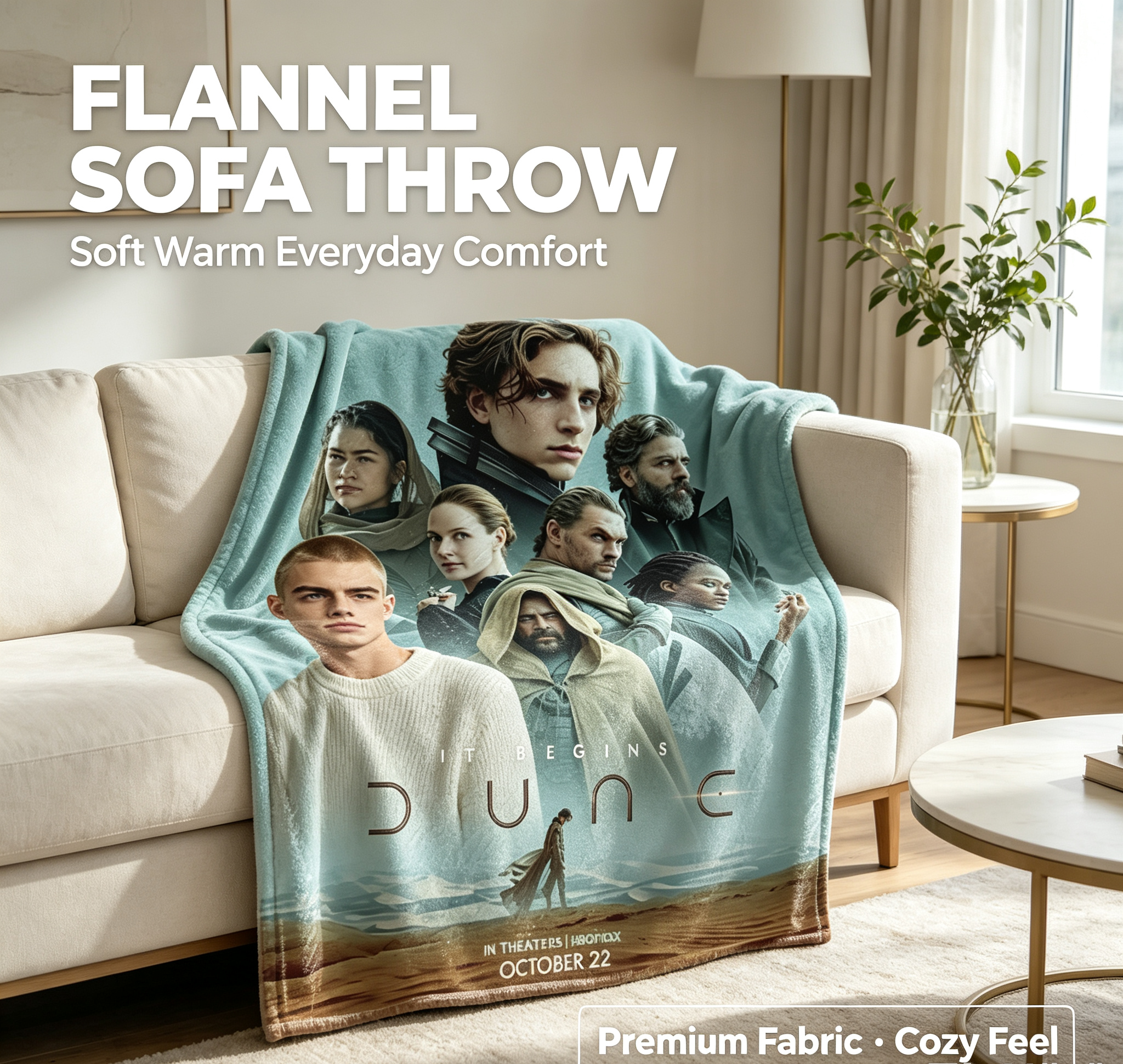 Custom Face Blanket Dune Movie Characters Flannel Blanket Perfect for Fans of Sci-Fi Films Ideal Gift or Giveaway for Movie Enthusiasts