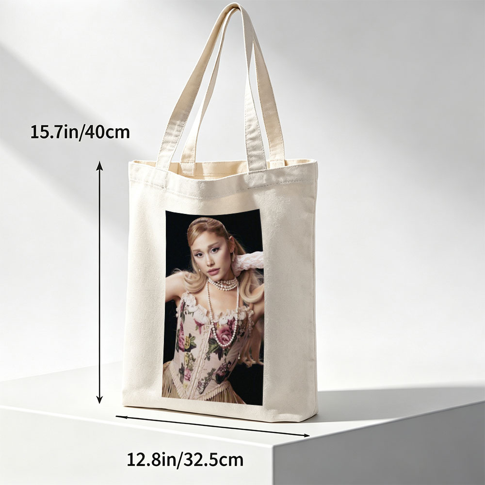 Ariana Grande in Elegant Floral Corset with Pearl Necklace and Vintage Style Pose - Canvas tote bags
