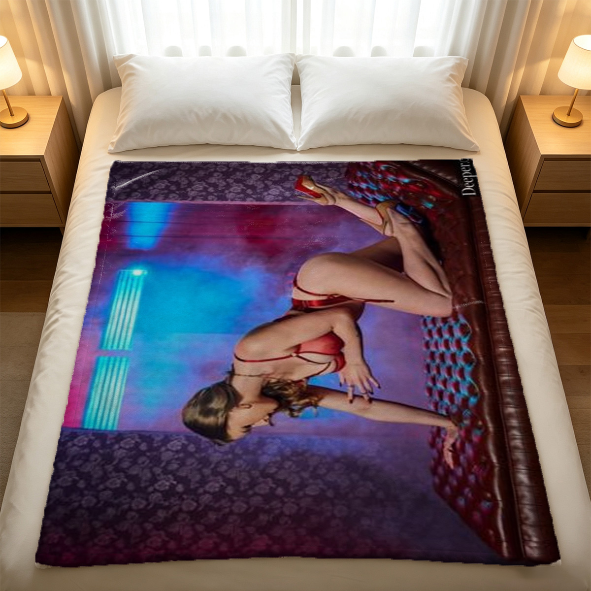 Nude Blonde Woman Standing by Poolside - Blanket