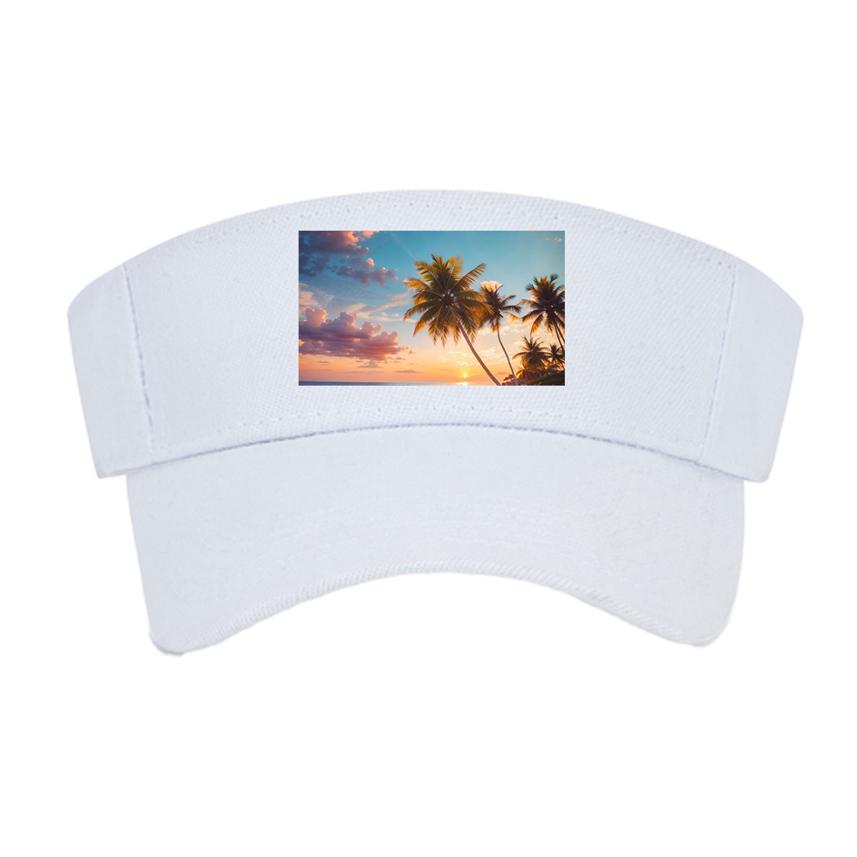 Tropical sunset with palm trees and waves on a sandy beach -  Visor cap