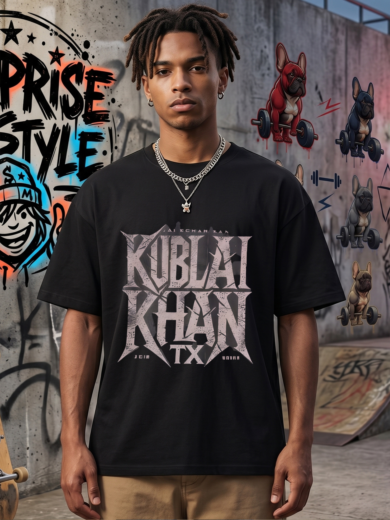 Men's Printed T-Shirt Kublai Khan TX Gothic Font Design Casual Round Neck Summer Lightweight Breathable Short Sleeve Tee for Streetwear Fashion Lovers and History Enthusiasts
