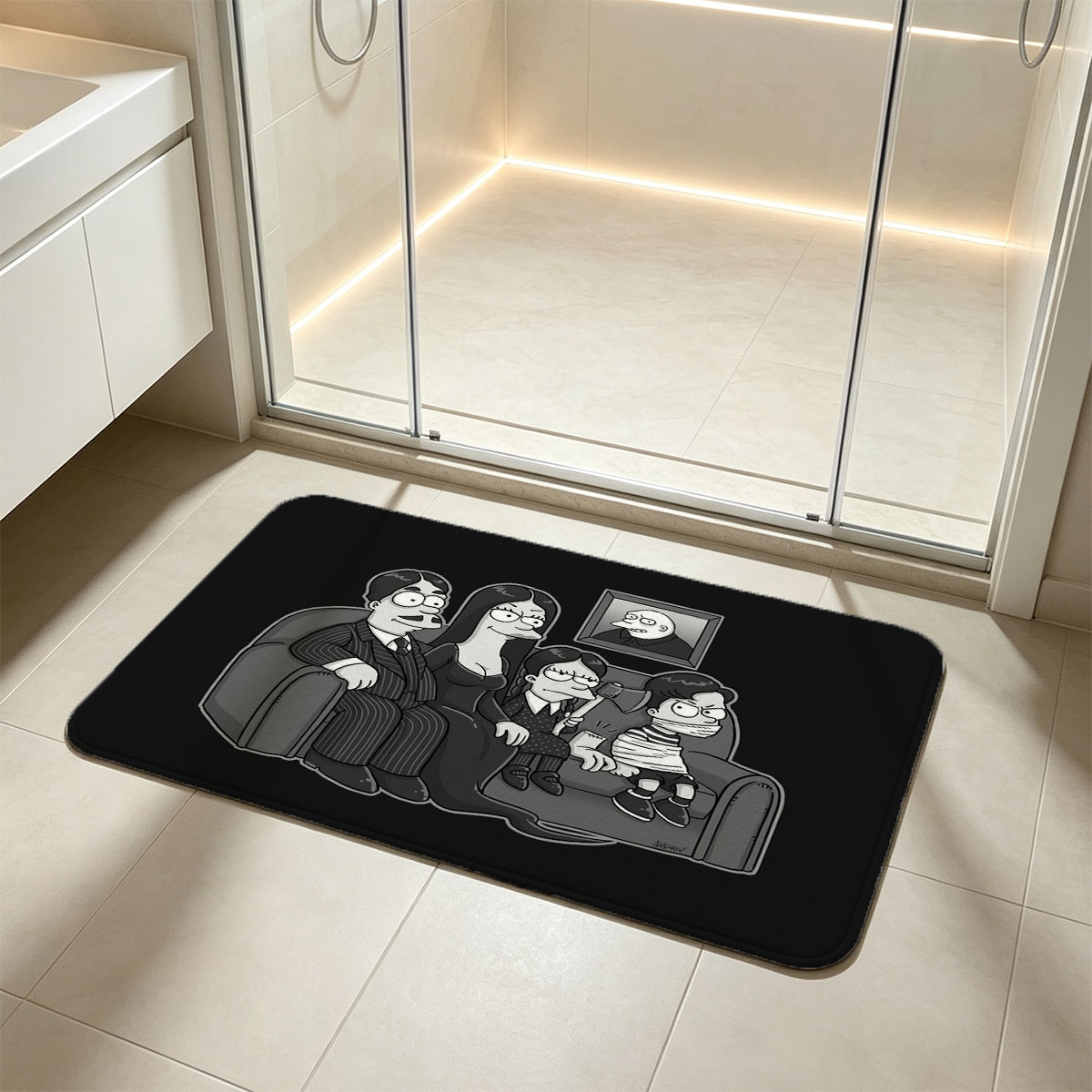 The Addams Family on Couch with Portrait of Gomez - Flannel floor mat