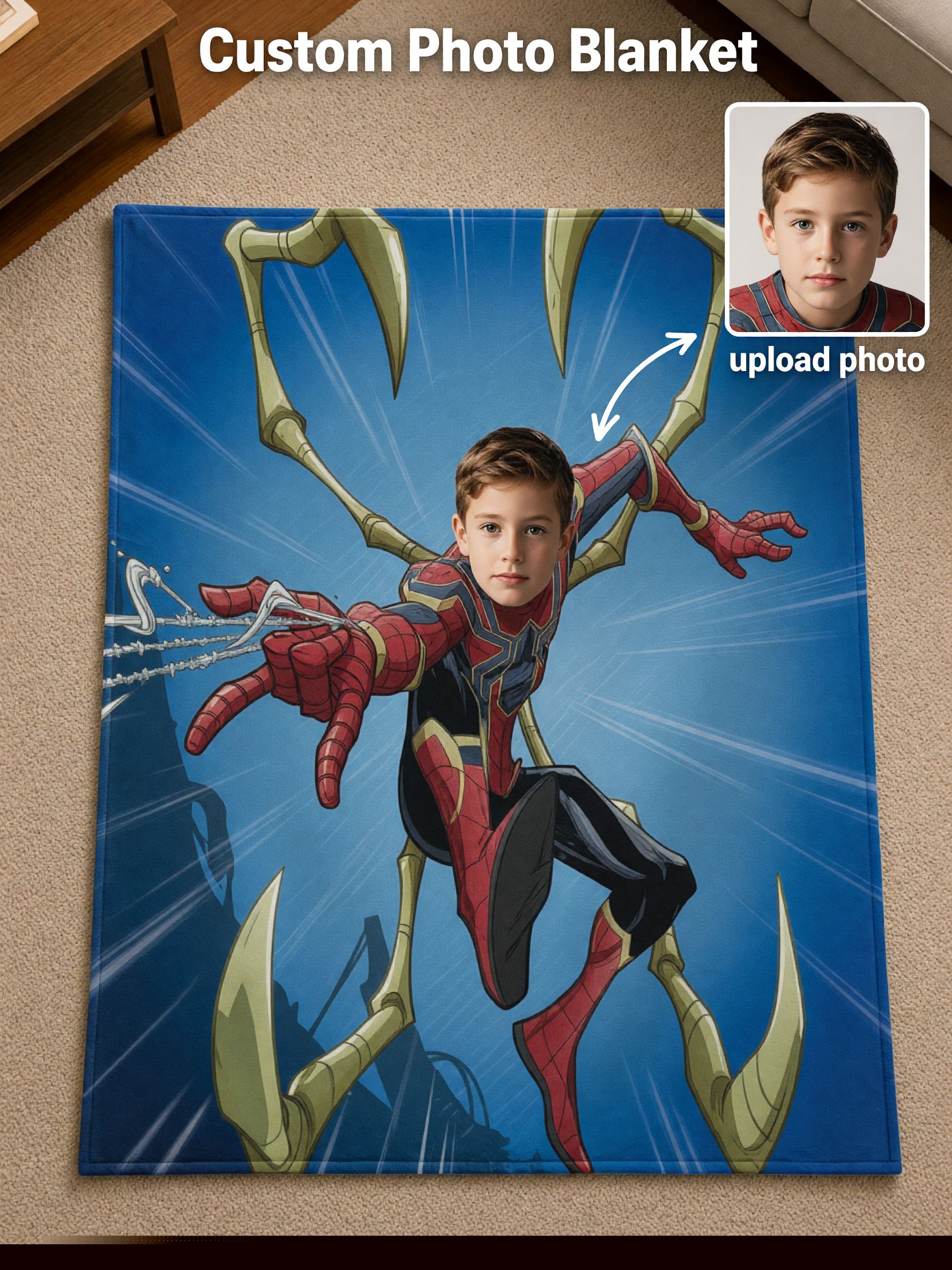 Custom Photo Superhero Blanket, Personalized Face Throw Blanket, Soft Anti-Pilling Flannel Fleece Gift for Kids