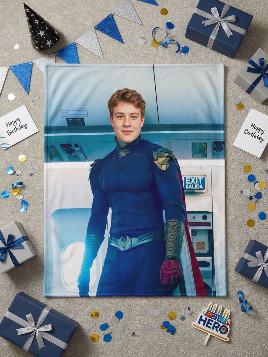 Custom Face Superhero Flannel Blanket, Personalized Photo Fleece Throw for Bed Couch, Cozy Novelty Keepsake Gift