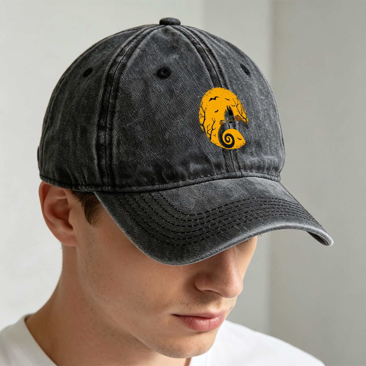 Pusheen the Cat Halloween Moon - Washed Denim - Baseball Cap