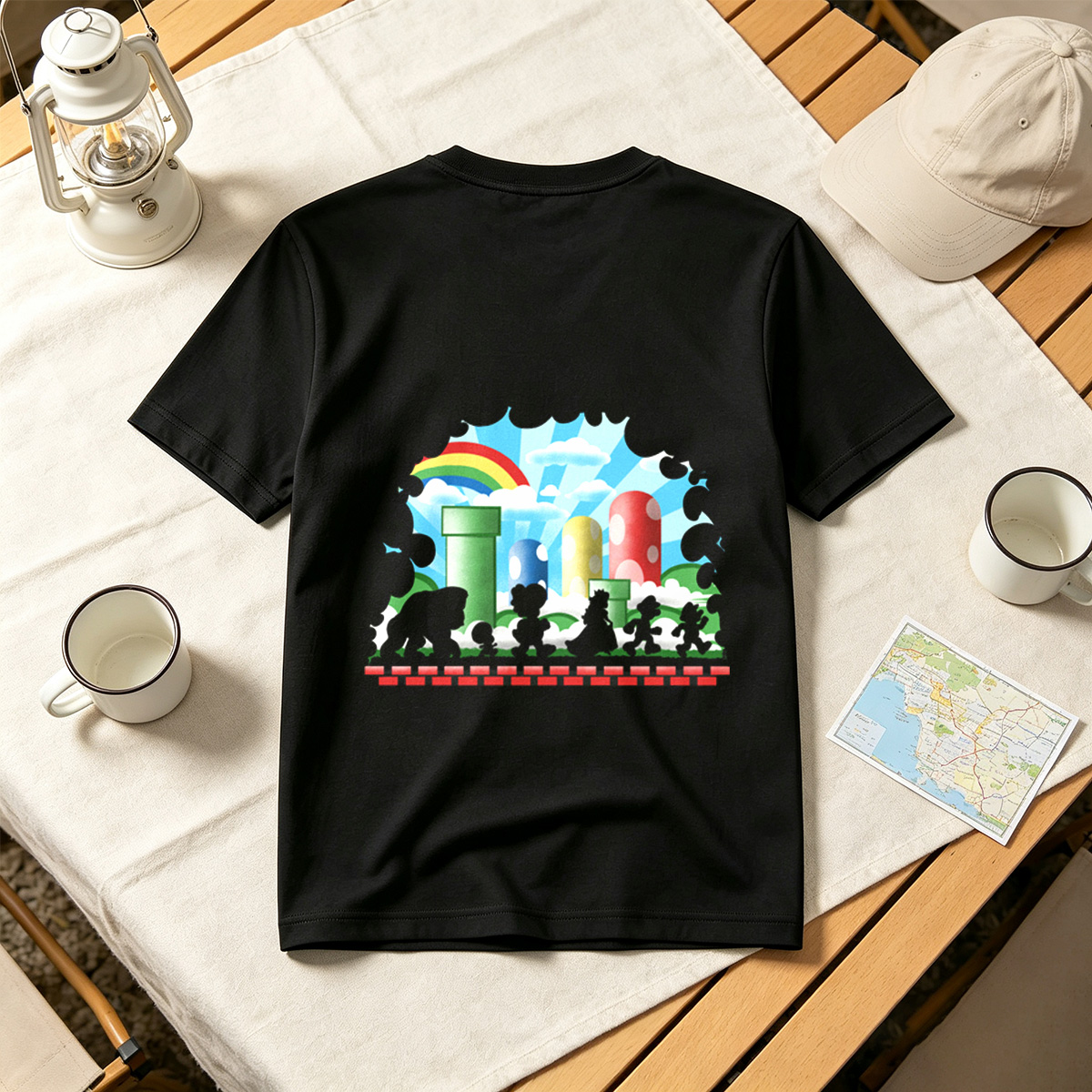 Super Mario Silhouettes: Koopa, Toad, Princess, Mario, and Luigi - Tee