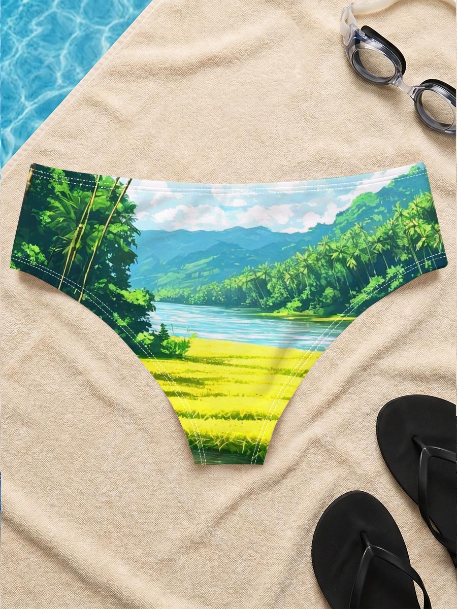 Tropical River Landscape with Lush Greenery and Palm Trees -  Men's swim trunks
