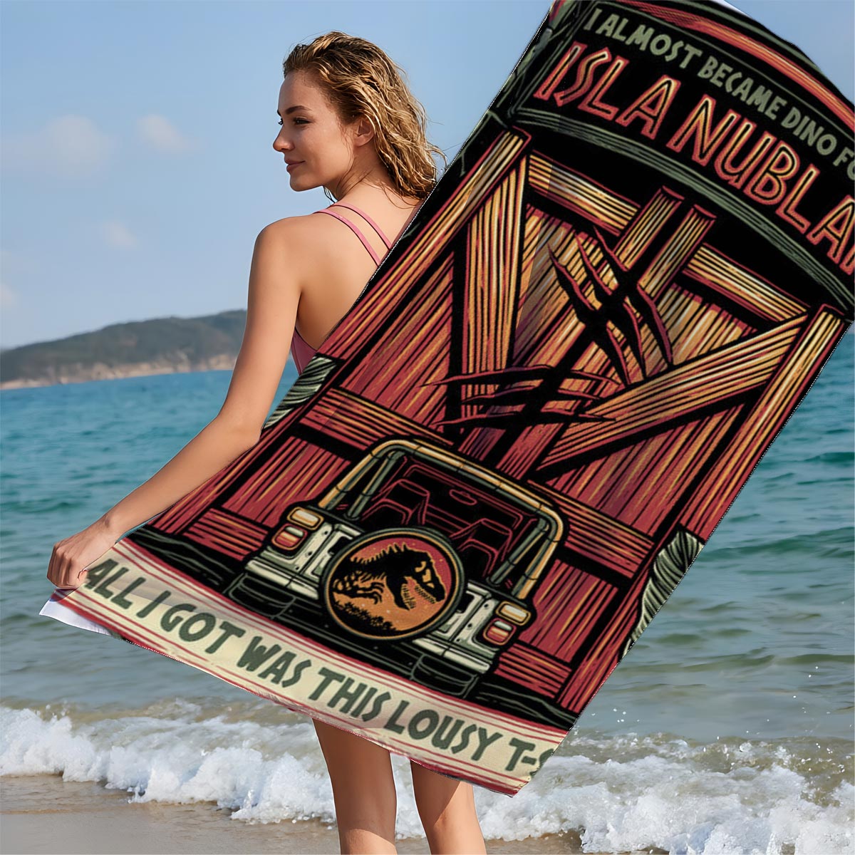 Jurassic Park: I Almost Became Dino Food in Isla Nublar – T-Shirt Design - Beach towels