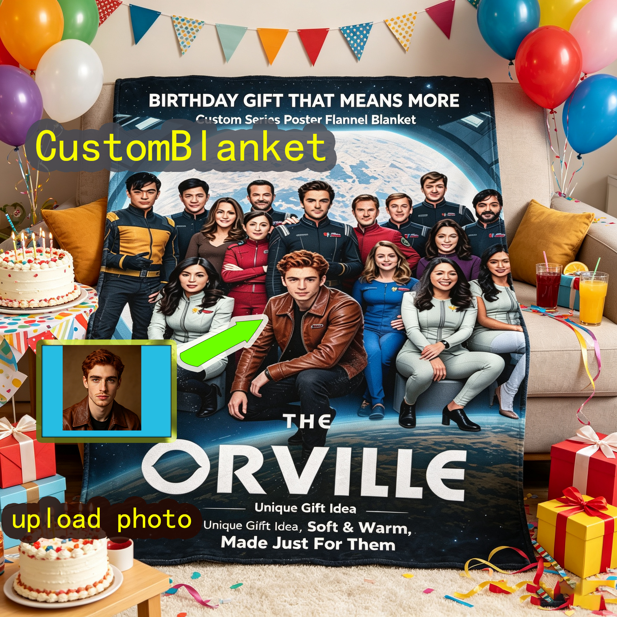 Custom Face Blanket The Orville Crew Flannel Blanket Sci-Fi Space Series Gift for Fans and Collectors