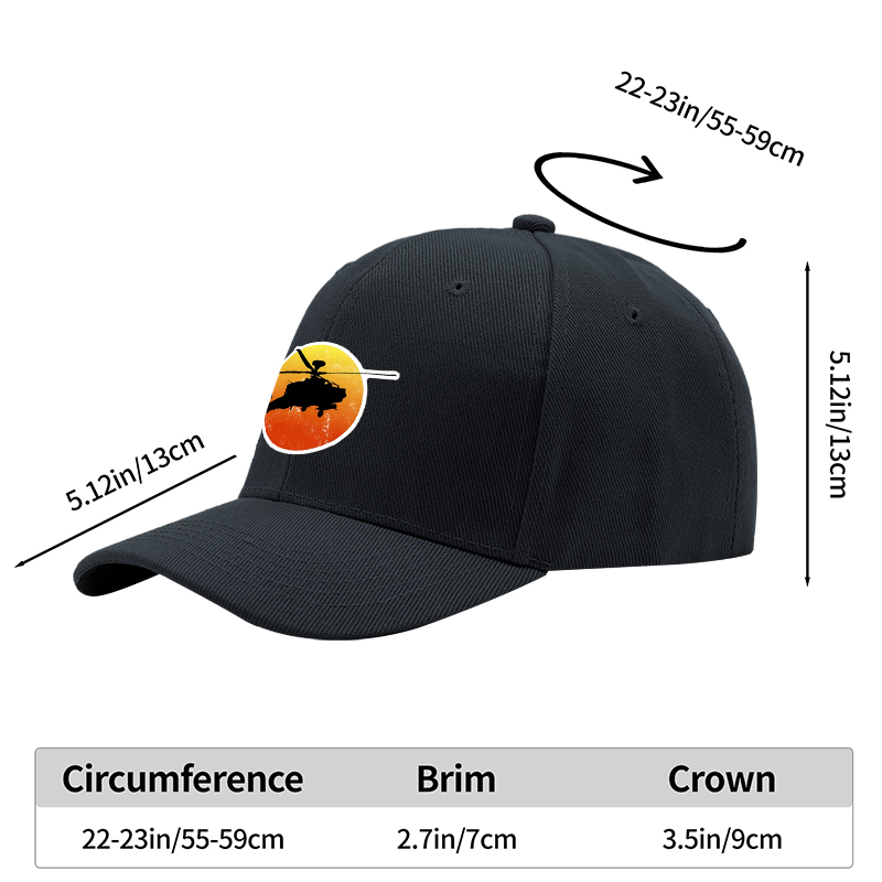 1pc New Baseball Cap Helicopter Silhouette Sunset Print Unisex Adjustable Hat for Outdoor Activities Men Women Casual Streetwear Fashion Accessories