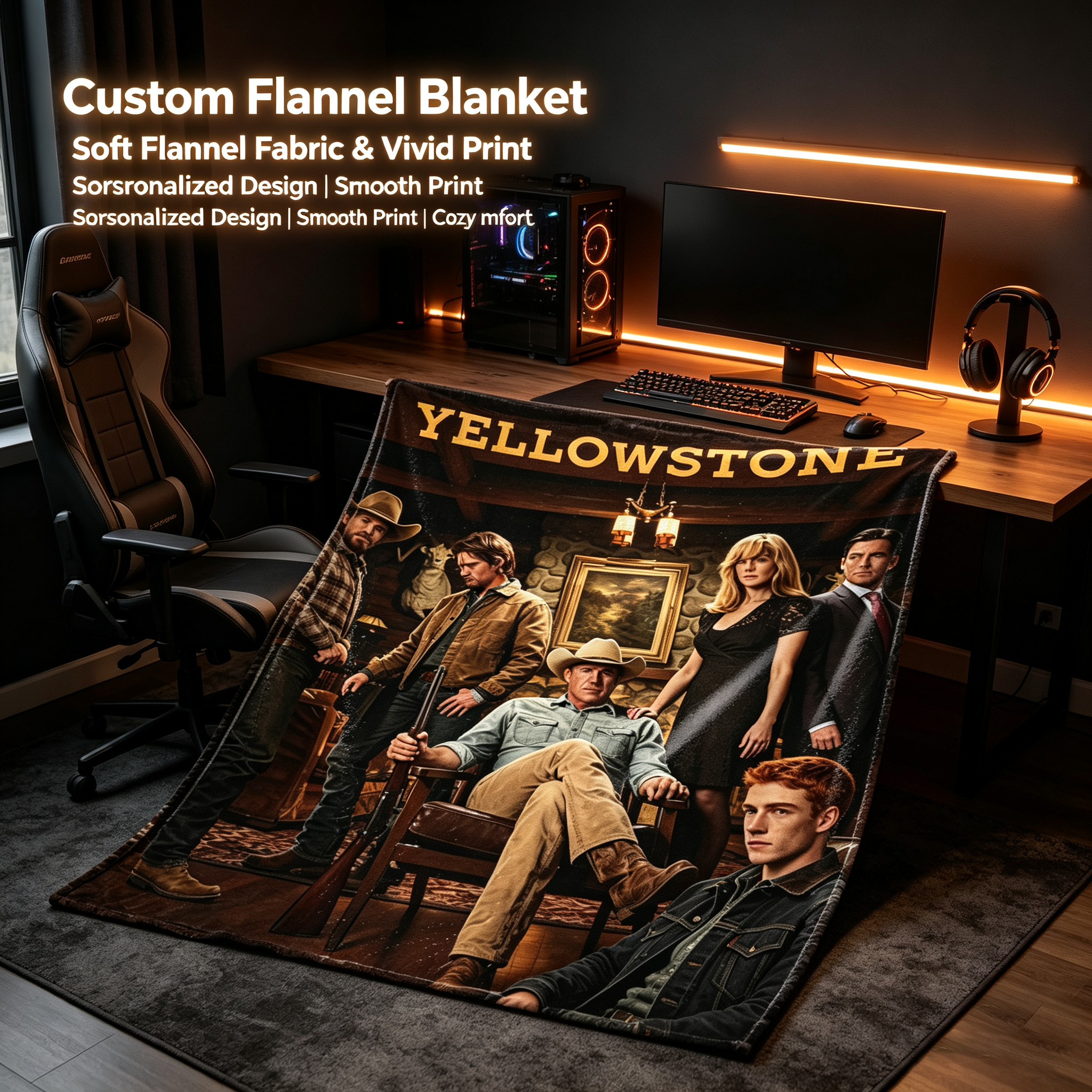 Custom Face Blanket Yellowstone TV Series Flannel Blanket for Couch or Bed Cozy Gift for Fans and Collectors