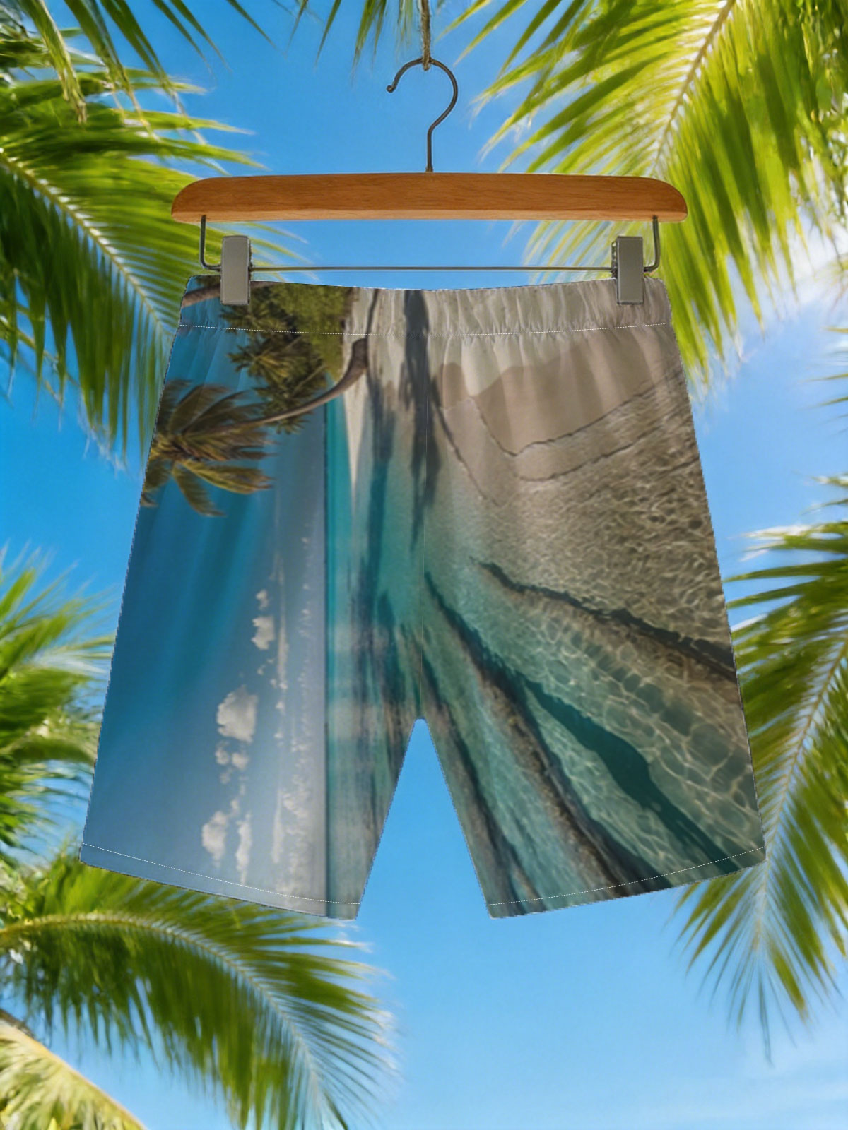 Crystal Clear Waters and Palm Trees on a Tropical Beach -  Beach shorts
