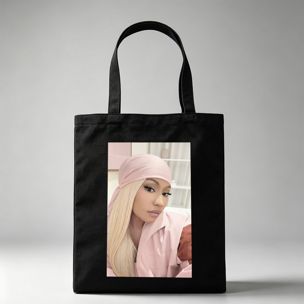 Cardi B in Pink Headwrap and Matching Outfit, Stylish and Elegant Portrait - Canvas tote bags