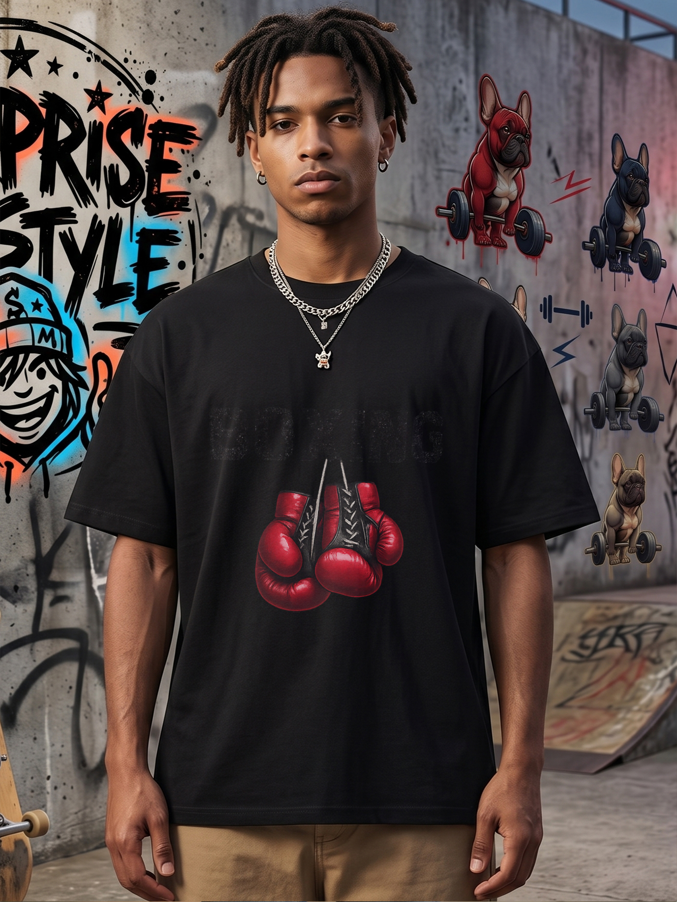 Men's Boxing Gloves Print T-Shirt Red Leather Style Graphic Tee Casual Round Neck Lightweight Breathable Summer Short Sleeve Tee for Gym Fitness Sports Enthusiasts and Active Men