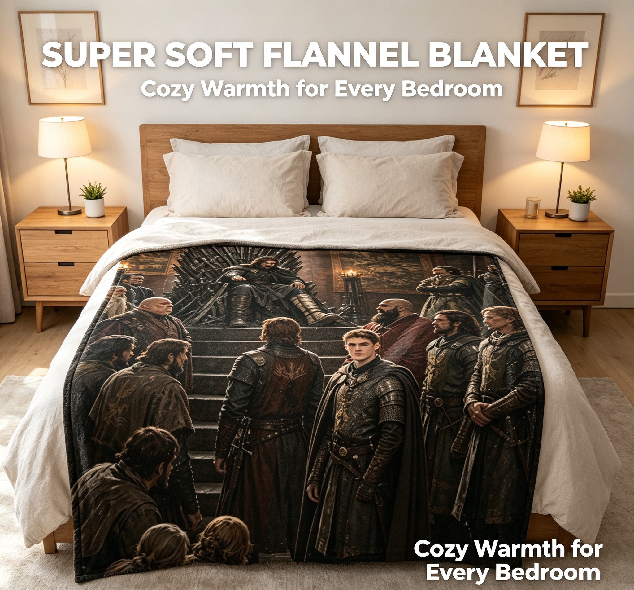 Custom Face Blanket Game of Thrones Iron Throne Scene Flannel Blanket Cozy Living Room Decor Gift for Fans