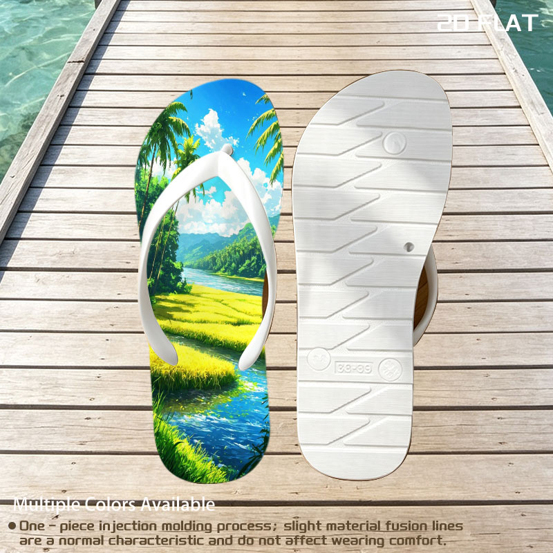 Tropical River Landscape with Lush Greenery and Palm Trees -  flip-flops