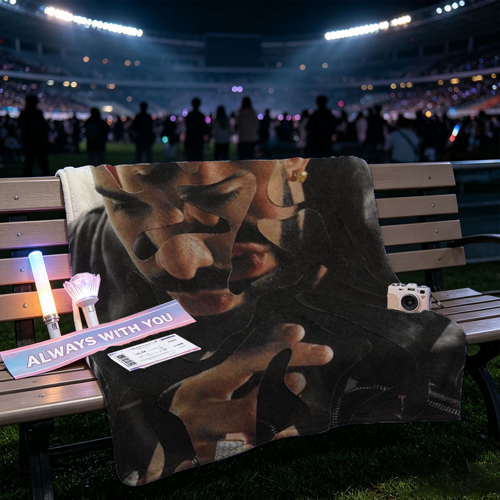 Drake in a Stylish Pose with Camouflage Overlay Effect - Blankets