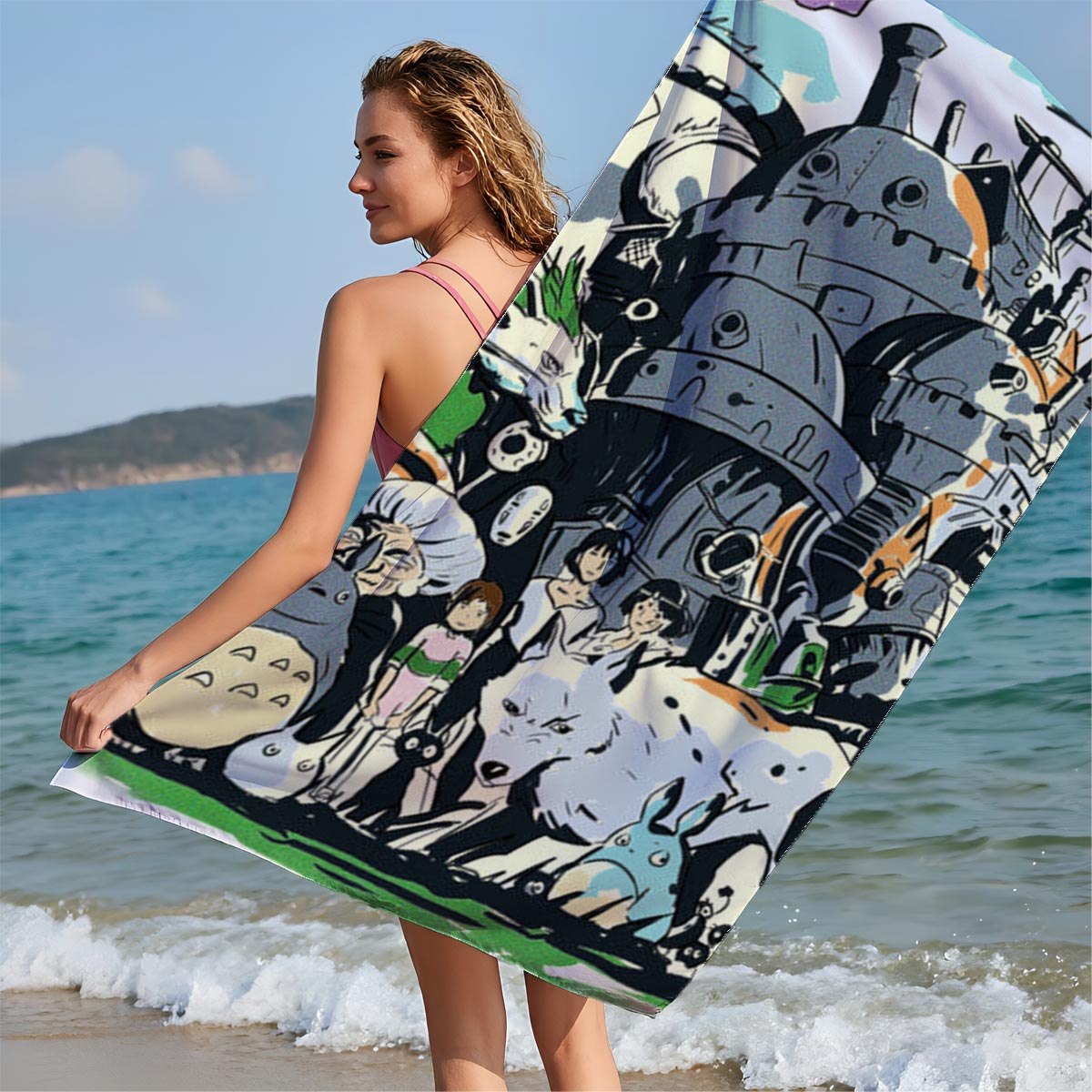 Studio Ghibli Characters and the Moving Castle Ensemble - Beach towels