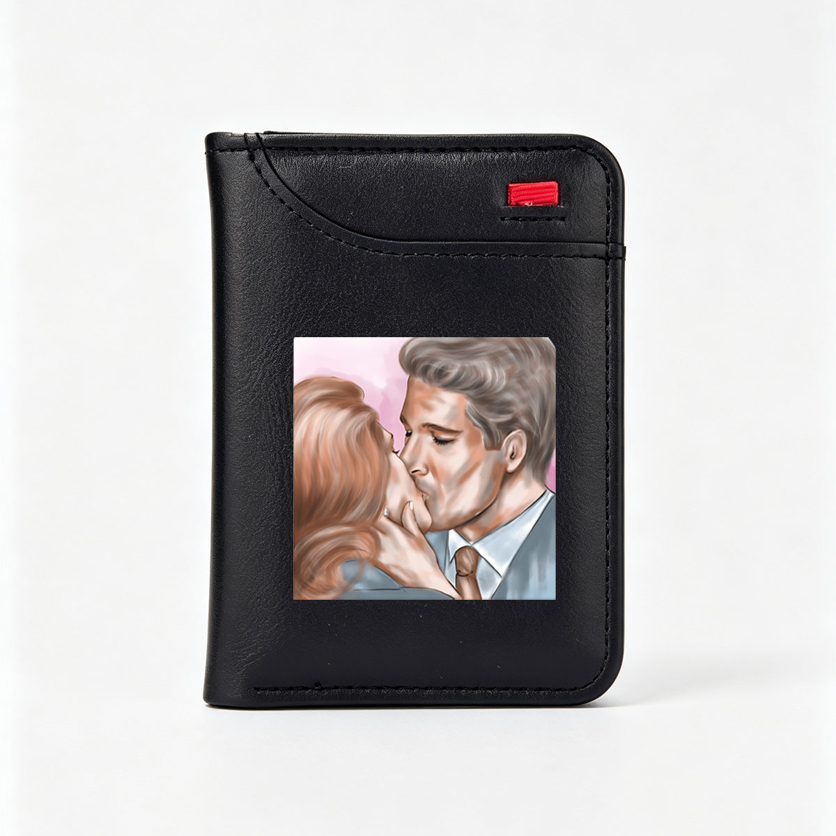 Romantic Kiss Between Elegant Couple in Formal Attire - Vertical Style Wallet