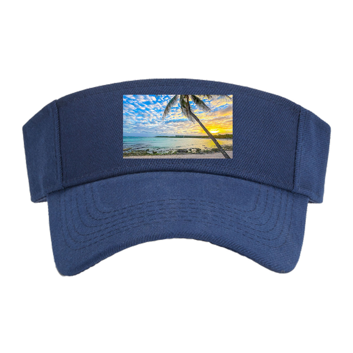 Tropical beach at sunset with palm tree and calm sea -  Visor cap