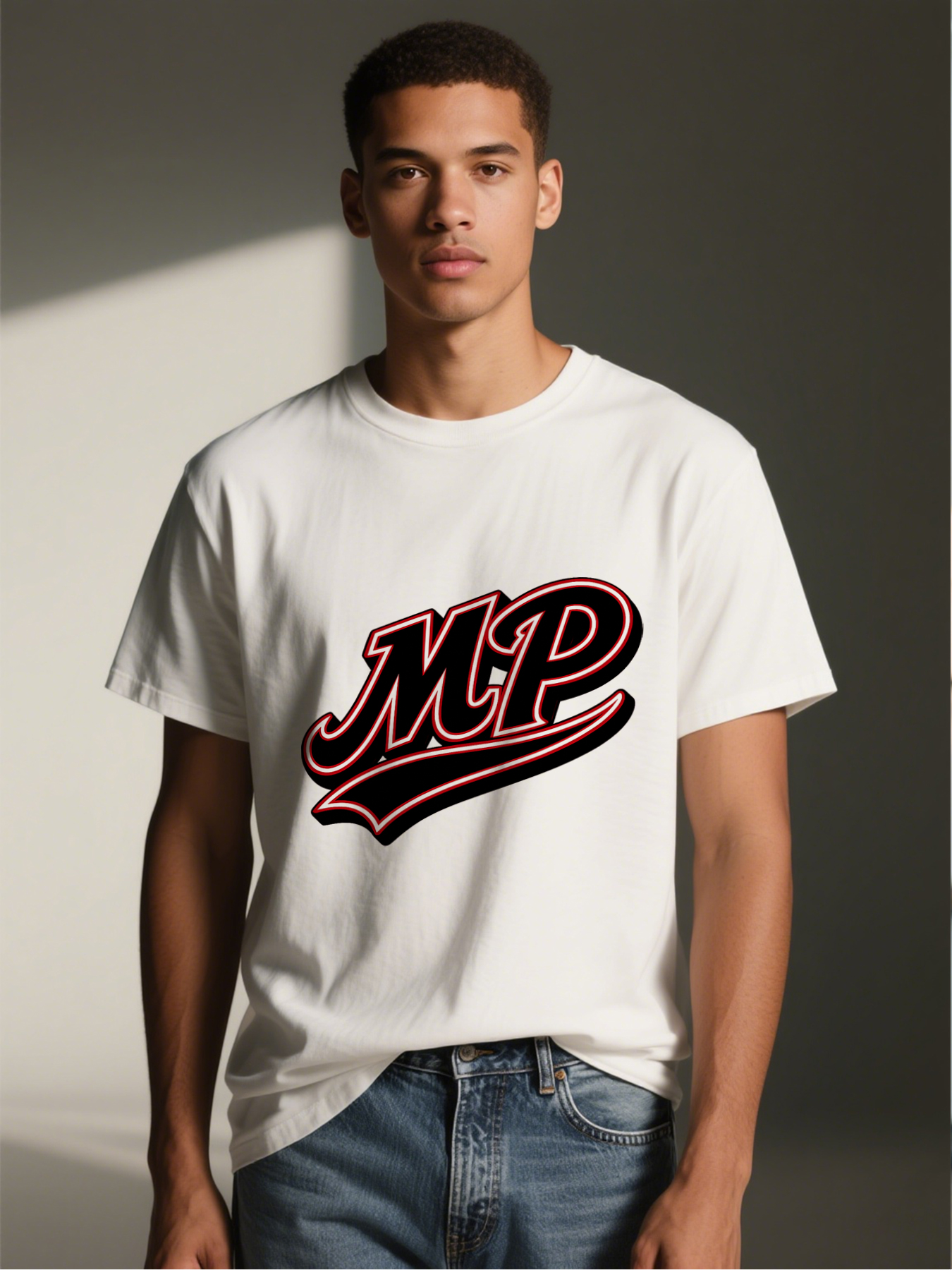 Men's Printed T-Shirt MP Logo Design Casual Round Neck Summer Lightweight Breathable Short Sleeve T-Shirt for Everyday Wear, Outdoor Activities, and Sports Fans, Suitable for Adults and Youth