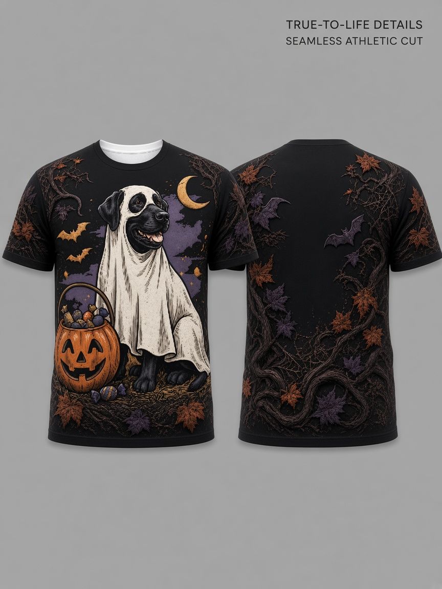 Halloween Ghost Dog 3D Optical Illusion Graphic Tee Breathable Athletic Mesh T-Shirt Casual And Sports Wear