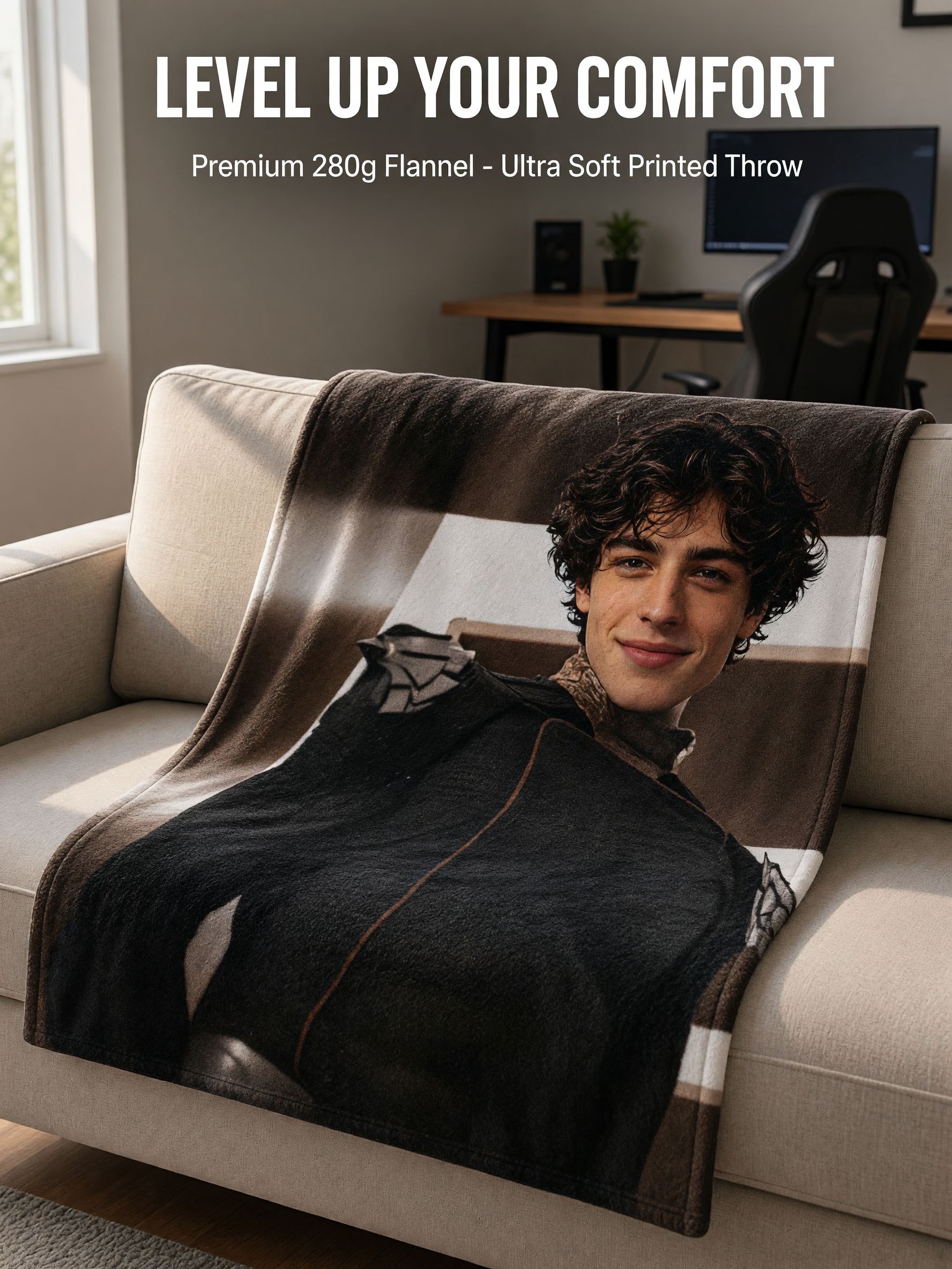 Custom Face Portrait Flannel Fleece Blanket Personalized Photo Throw Ultra Soft Anti-Pilling Warm Bedding Gift