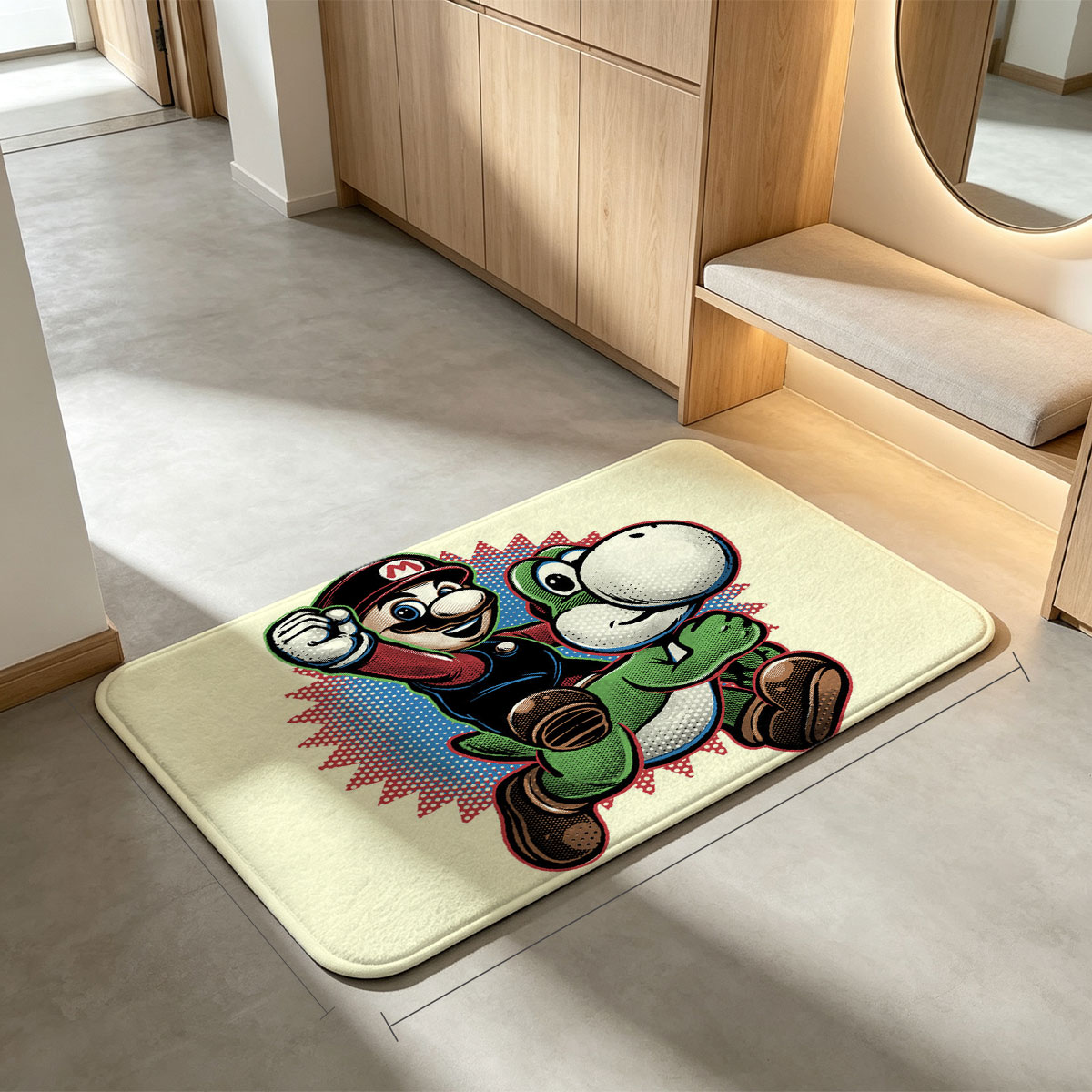Mario and Yoshi in Action Pose - Flannel floor mat