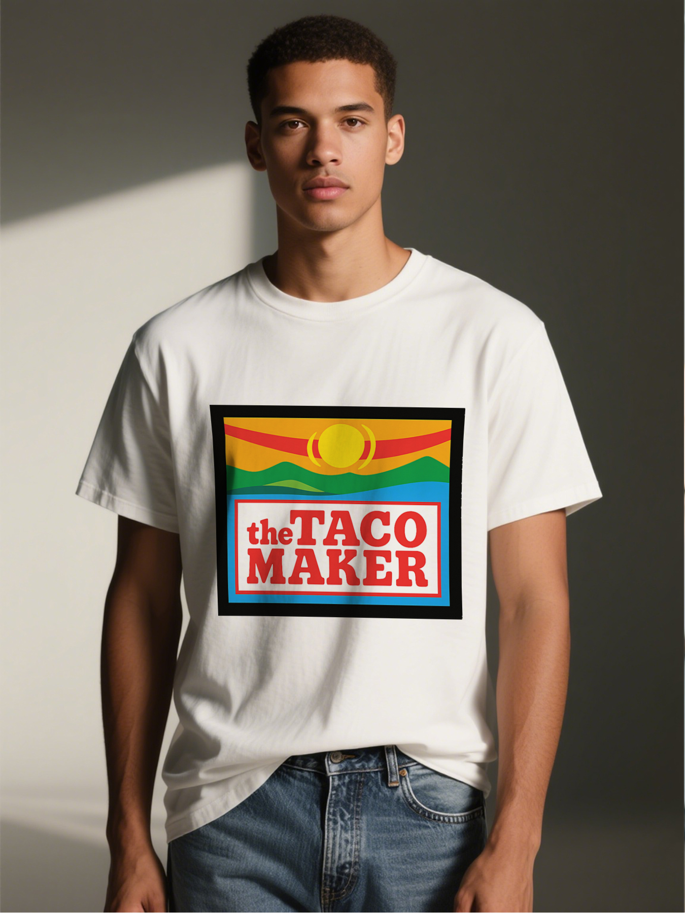 Men's Printed T-Shirt The Taco Maker Sunset Landscape Design Casual Round Neck Summer Lightweight Breathable Short Sleeve T-Shirt for Food Lovers and Outdoor Activities Adult Men