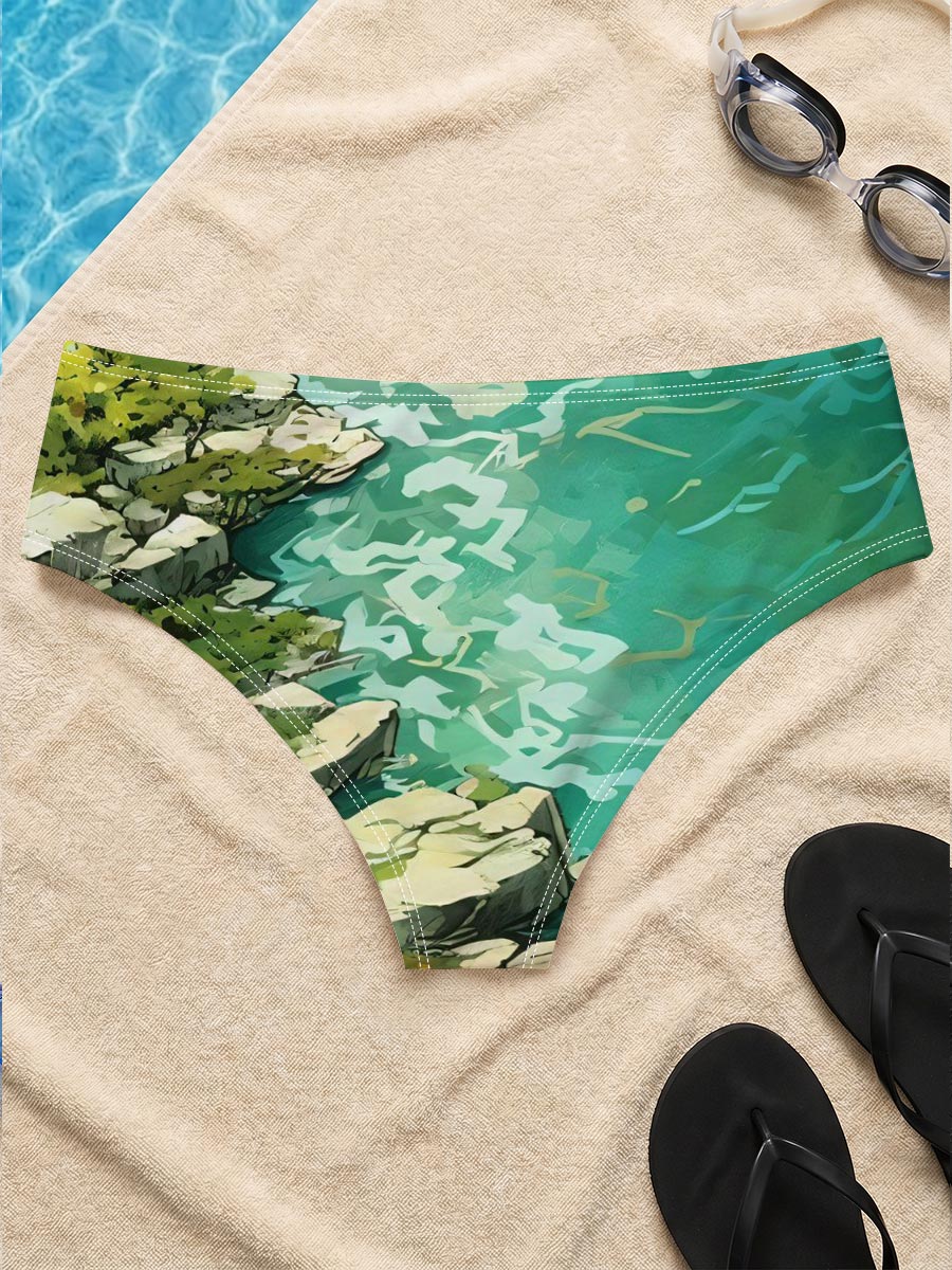 Crystal Clear River Winding Through Rocky Landscape -  Men's swim trunks