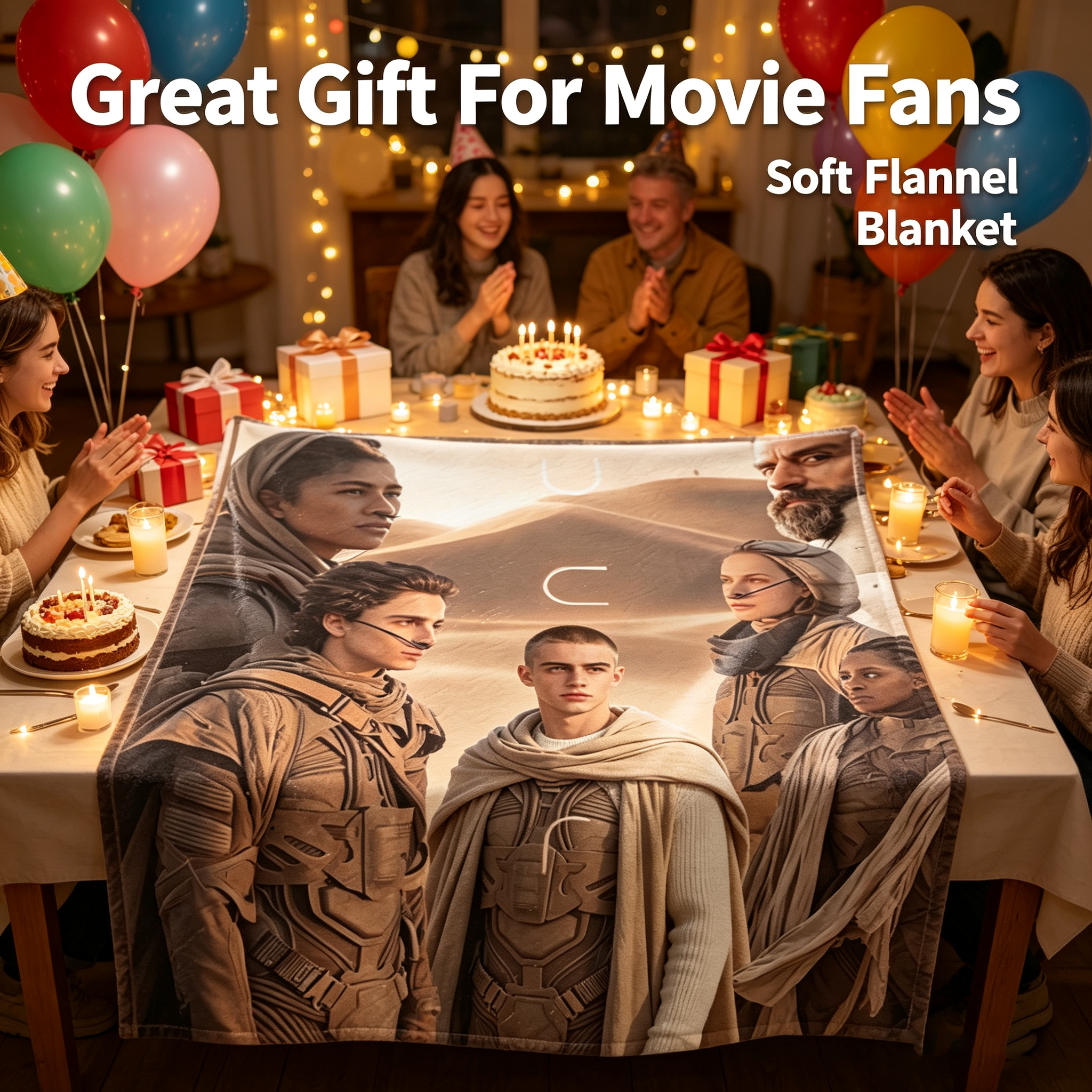 Custom Face Blanket Dune Movie Characters Flannel Blanket Desert Adventure Theme Gift for Fans and Collectors