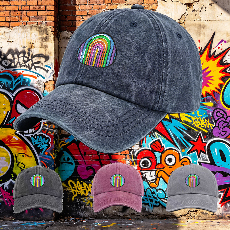 Men's Printed Washed Cap Rainbow Glitter Pattern Casual Round Neck Summer Lightweight Washed Hat for Outdoor Activities Adults