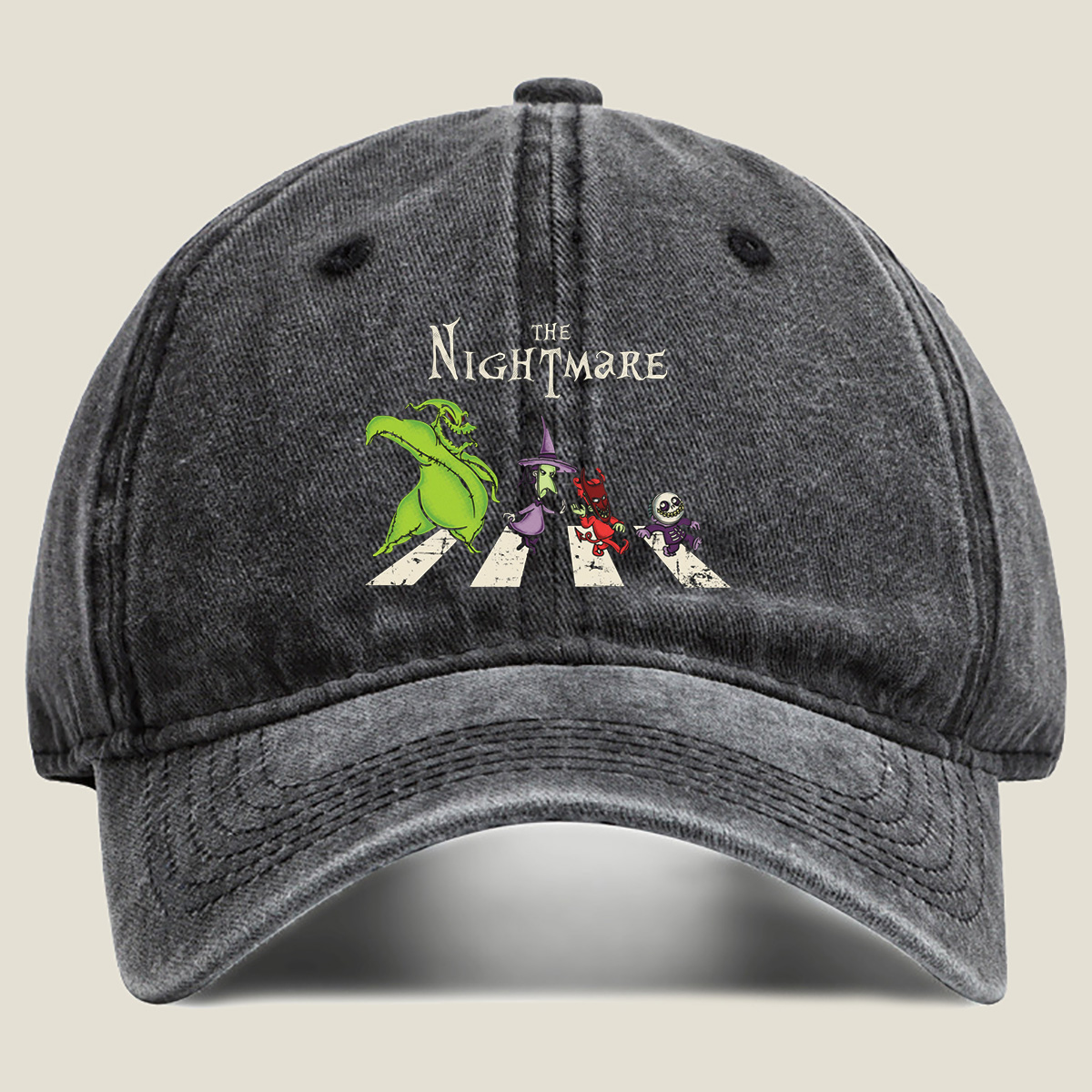 The Nightmare: Oogie Boogie, Witch, Devil, and Jack Skellington Crossing - Washed Denim - Baseball Cap