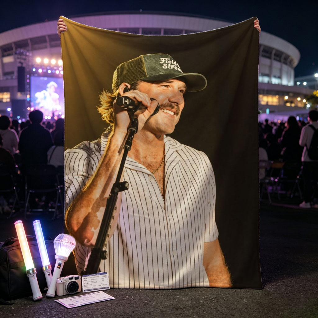 Luke Bryan Performing on Stage with Microphone and Hat - Blankets