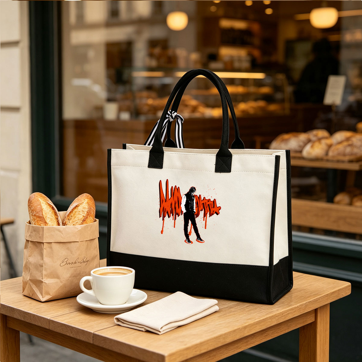 Drip Drip Drip: Urban Street Art Featuring a Silhouetted Figure with Bold Red Graffiti Text - Canvas patchwork gift tote bag