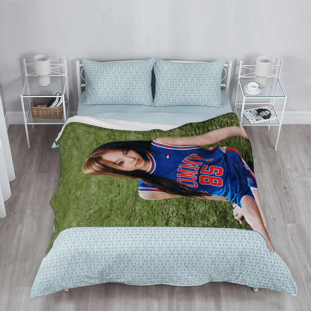 Lisa Blackpink Sports Field Sitting in Tommy 85 Jersey Outfit - Blankets