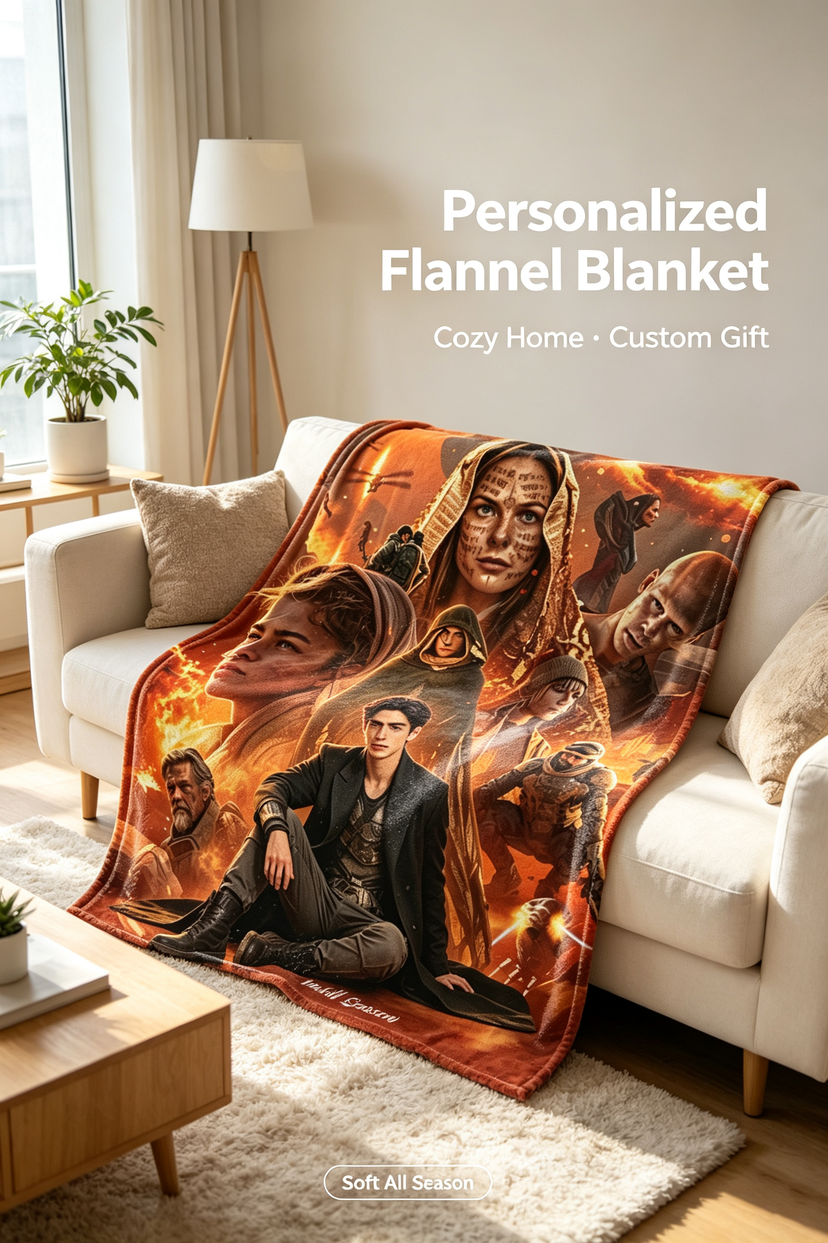 Custom Face Blanket Dune Movie Characters Flannel Blanket Perfect for Fans of Sci-Fi Epic Films Cozy Home Decor Gift or Giveaway