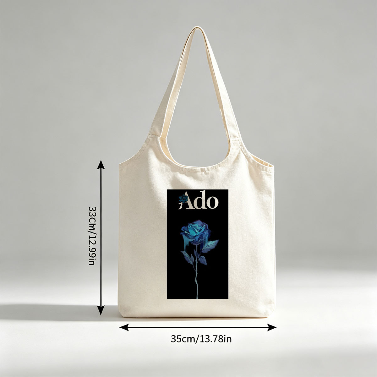 Ado Blue Rose on Black Background - Canvas shoulder bags/