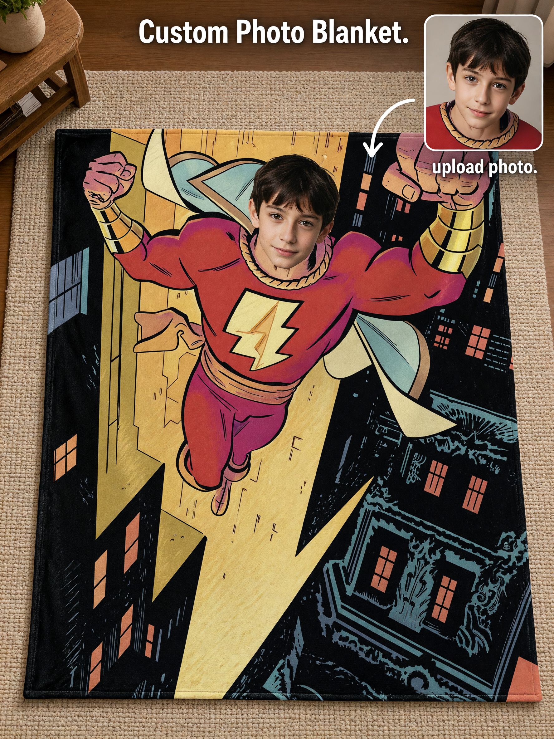 Custom Superhero Face Blanket, Ultra-Soft Flannel Personalized Photo Throw, Ideal Personalized Gift for Bed and Couch